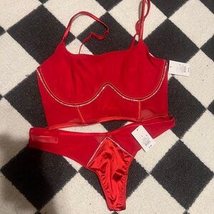Red Rhinestone Lingerie Set
